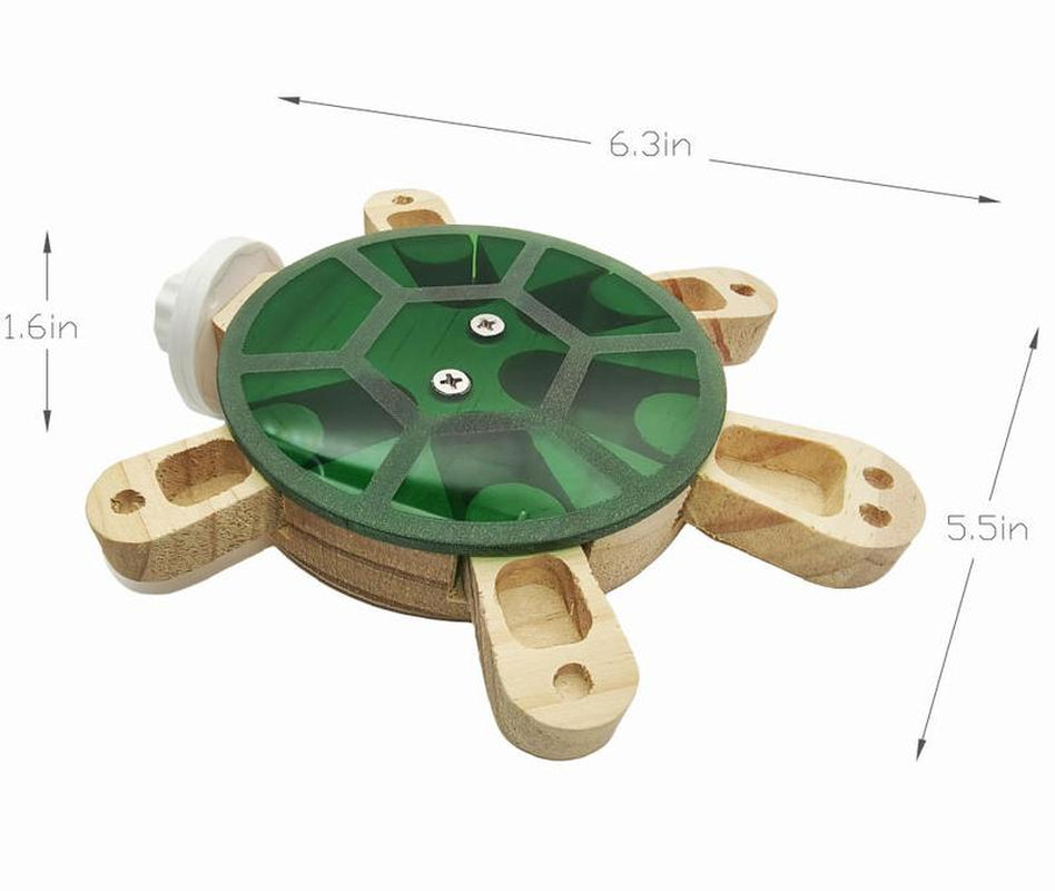 Turtle Foraging Toy - 5-Drawer Wooden Puzzle Feeder with Acrylic Cover for Parrots/Small Pets, Pull-Out Food Chambers & Non-Slip Perch (4”X6”)