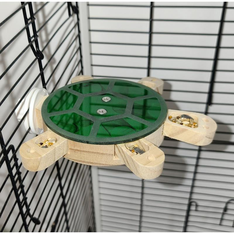 Turtle Foraging Toy - 5-Drawer Wooden Puzzle Feeder with Acrylic Cover for Parrots/Small Pets, Pull-Out Food Chambers & Non-Slip Perch (4”X6”)