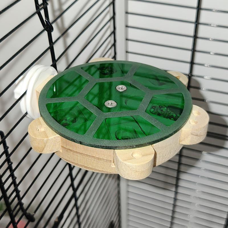 Turtle Foraging Toy - 5-Drawer Wooden Puzzle Feeder with Acrylic Cover for Parrots/Small Pets, Pull-Out Food Chambers & Non-Slip Perch (4”X6”)